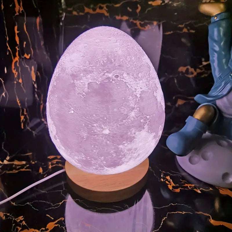 Oval Moon Table Lamp with Wooden Stand - USB Powered