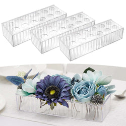 3 Pack Leak-Proof Wave Design Rectangular Flower Vases For Centerpieces - 24" Clear Flower