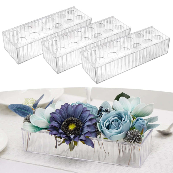 3 Pack Leak-Proof Wave Design Rectangular Flower Vases For Centerpieces - 24" Clear Flower