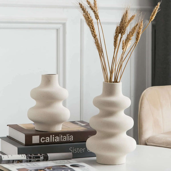 Mowtanco Ceramic Vase Set of 2 Off White Boho Vase for Modern Home Decor l