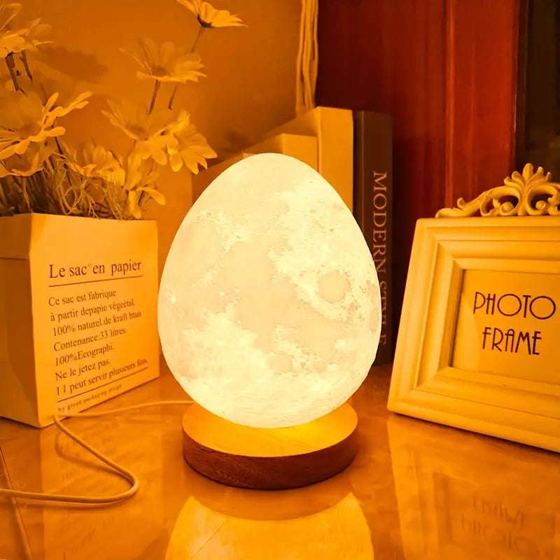 Oval Moon Table Lamp with Wooden Stand - USB Powered